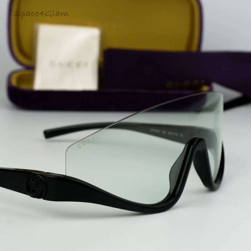 NEW Gucci GG1650S 005 Shiny Black Green Unisex Shield Mask Sunglasses GG 1650S